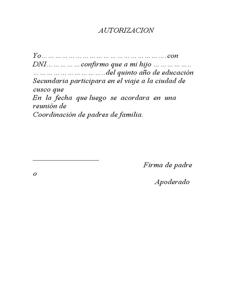 Cómo redactar una carta de autorización para mi hijo