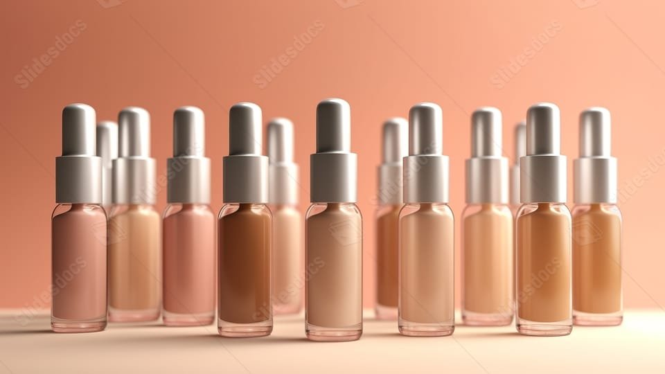 botellas de base de maquillaje en display