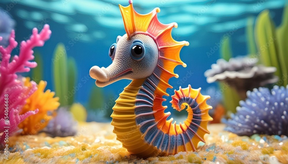 caballito de mar colorido en un fondo alegre