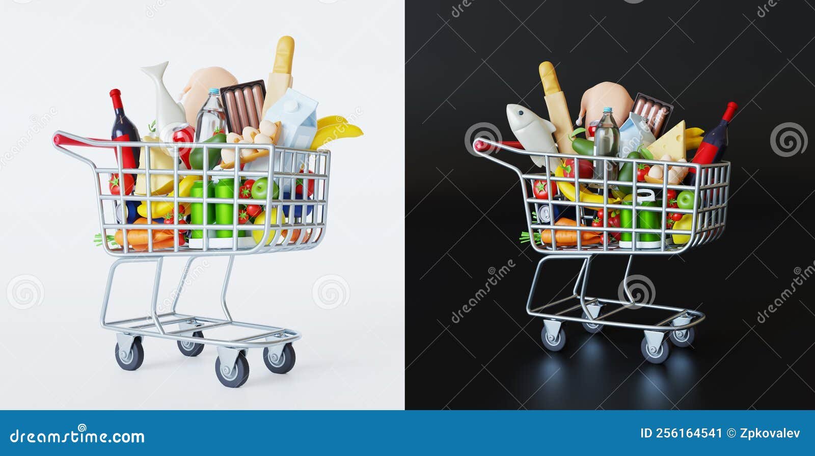 carro de compras lleno de productos frescos