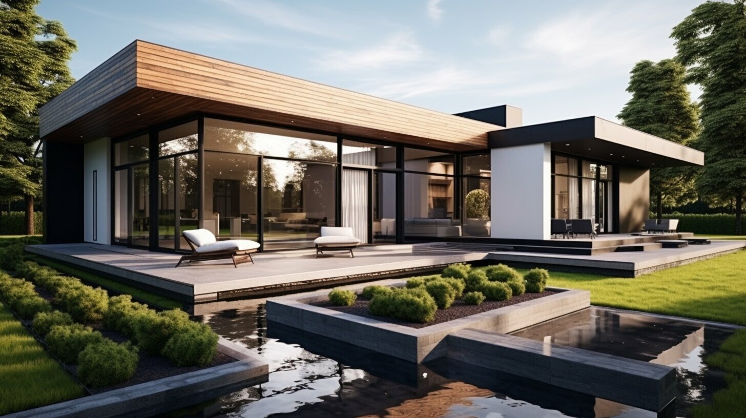 casa moderna con jardin innovador y luminoso