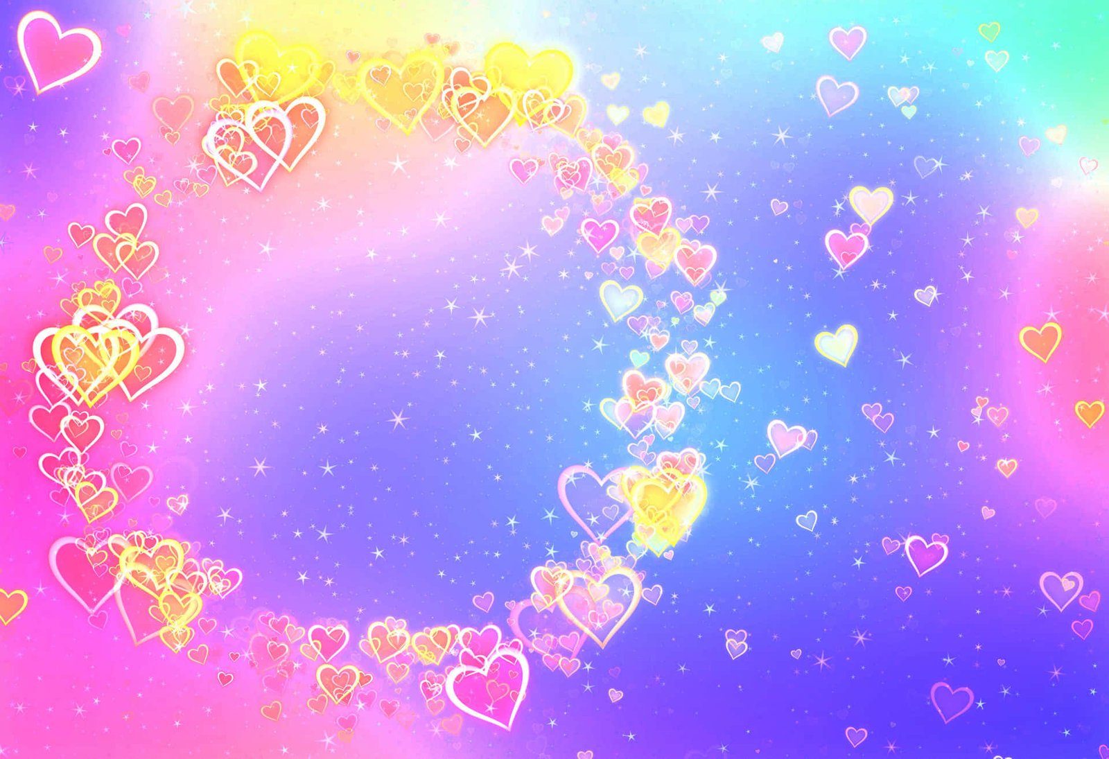 corazones coloridos sobre fondo vibrante