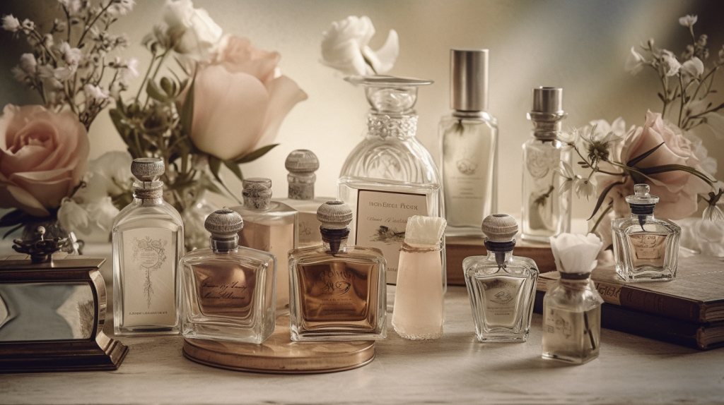 frascos de perfume elegantemente dispuestos
