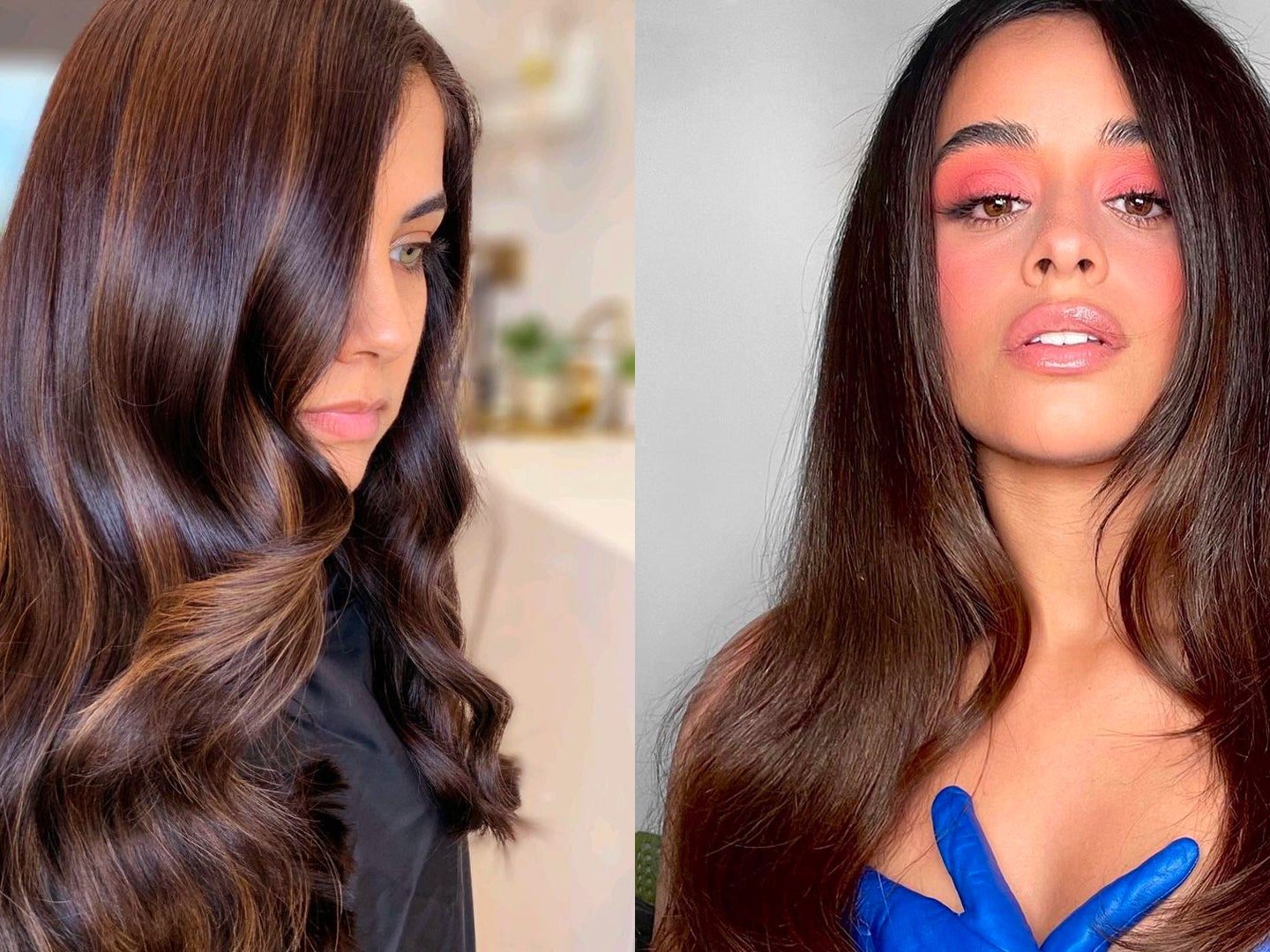 mujer con cabello chocolate claro brillante
