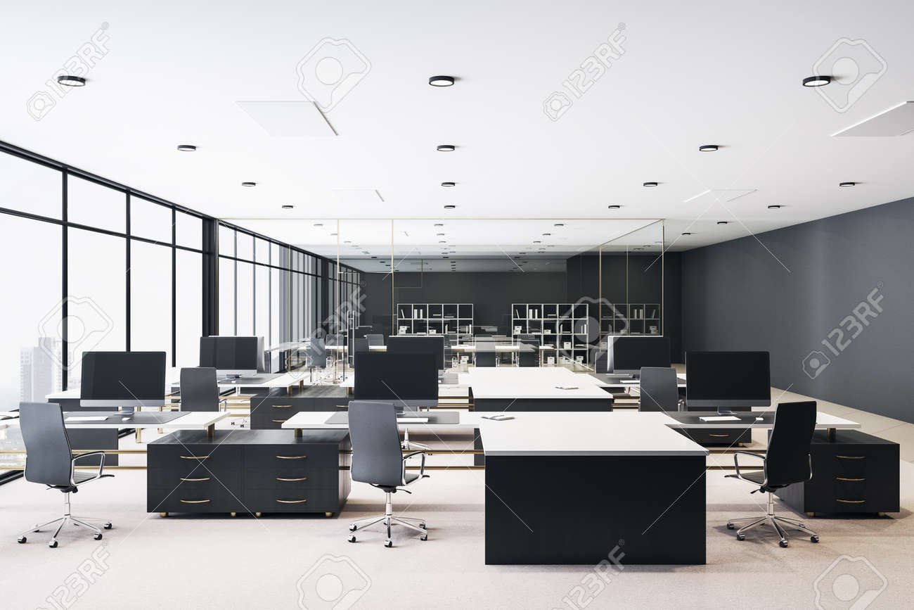 oficina moderna con computadoras y documentos