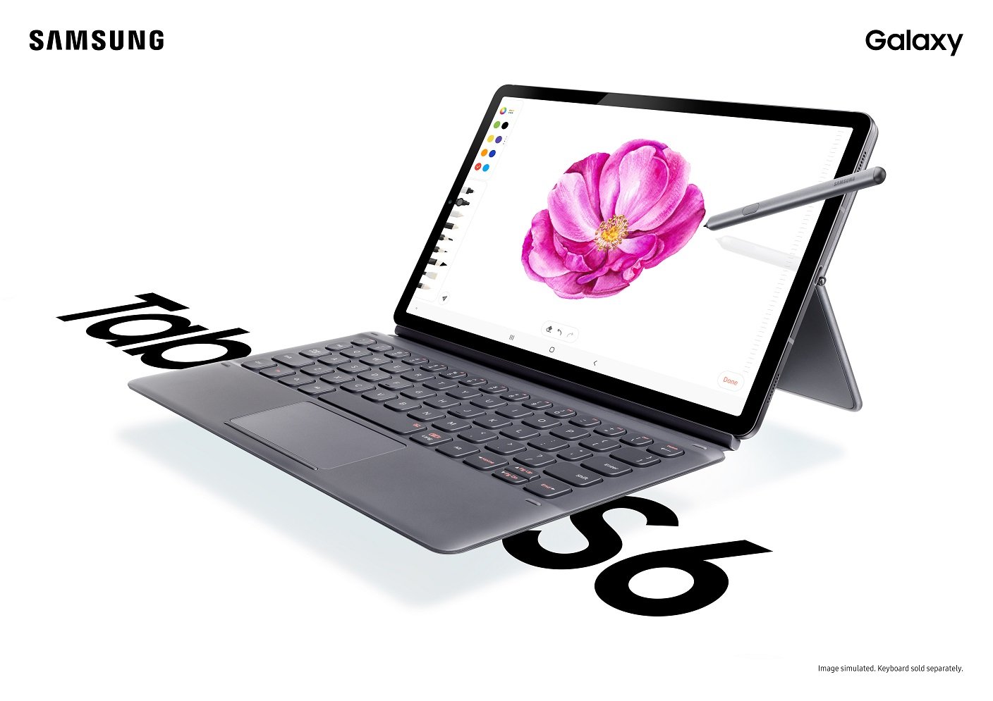 tablet samsung con lapiz y teclado en uso