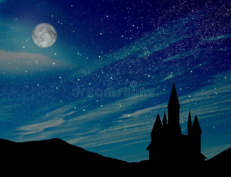 un castillo magico bajo un cielo estrellado