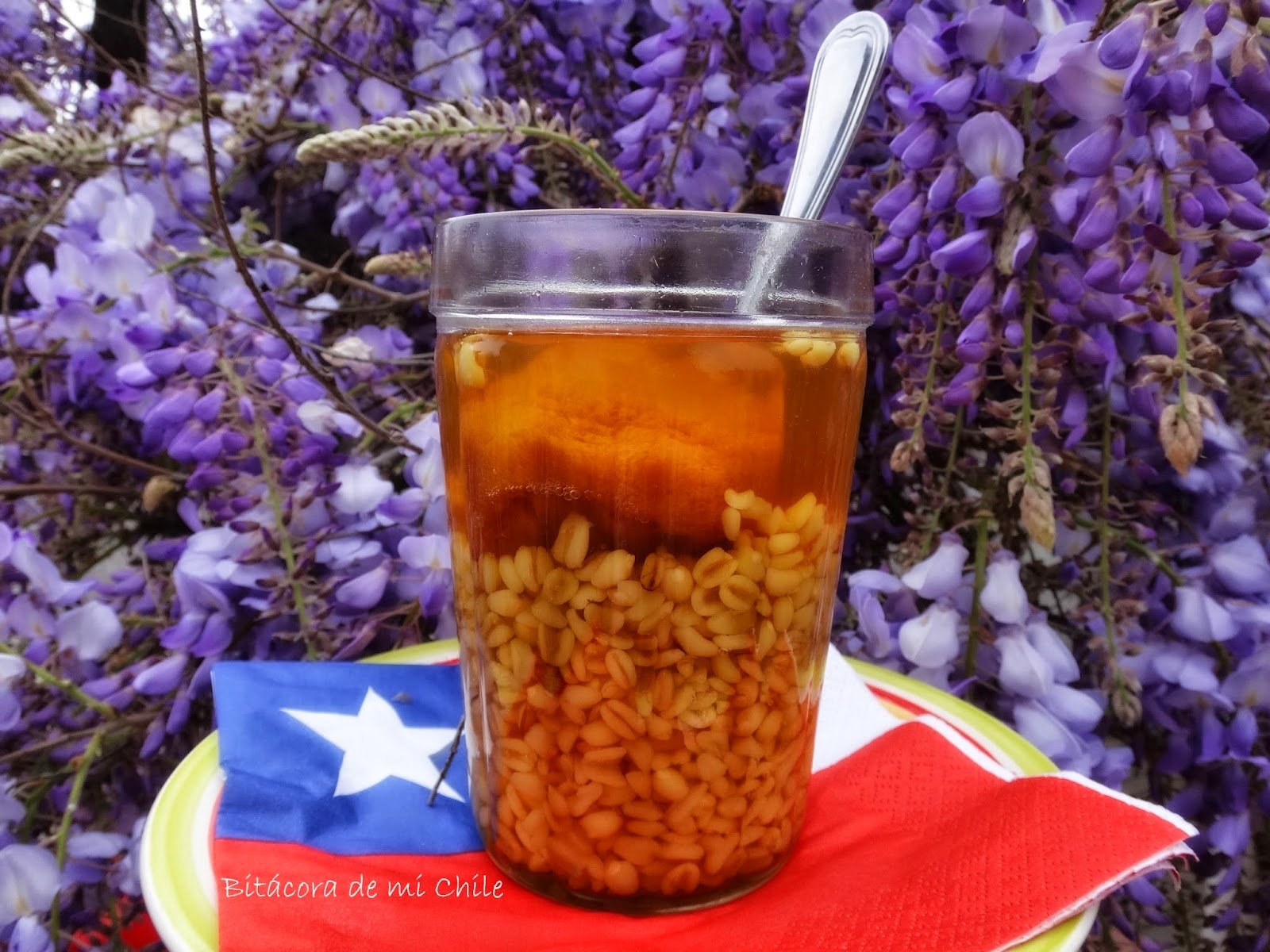 vasos coloridos con mote con huesillos